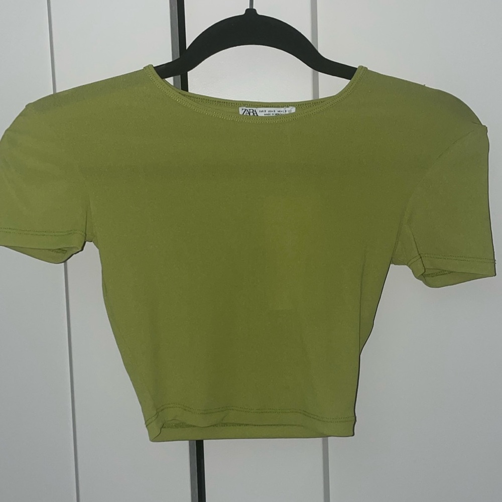Zara green mesh crop tee